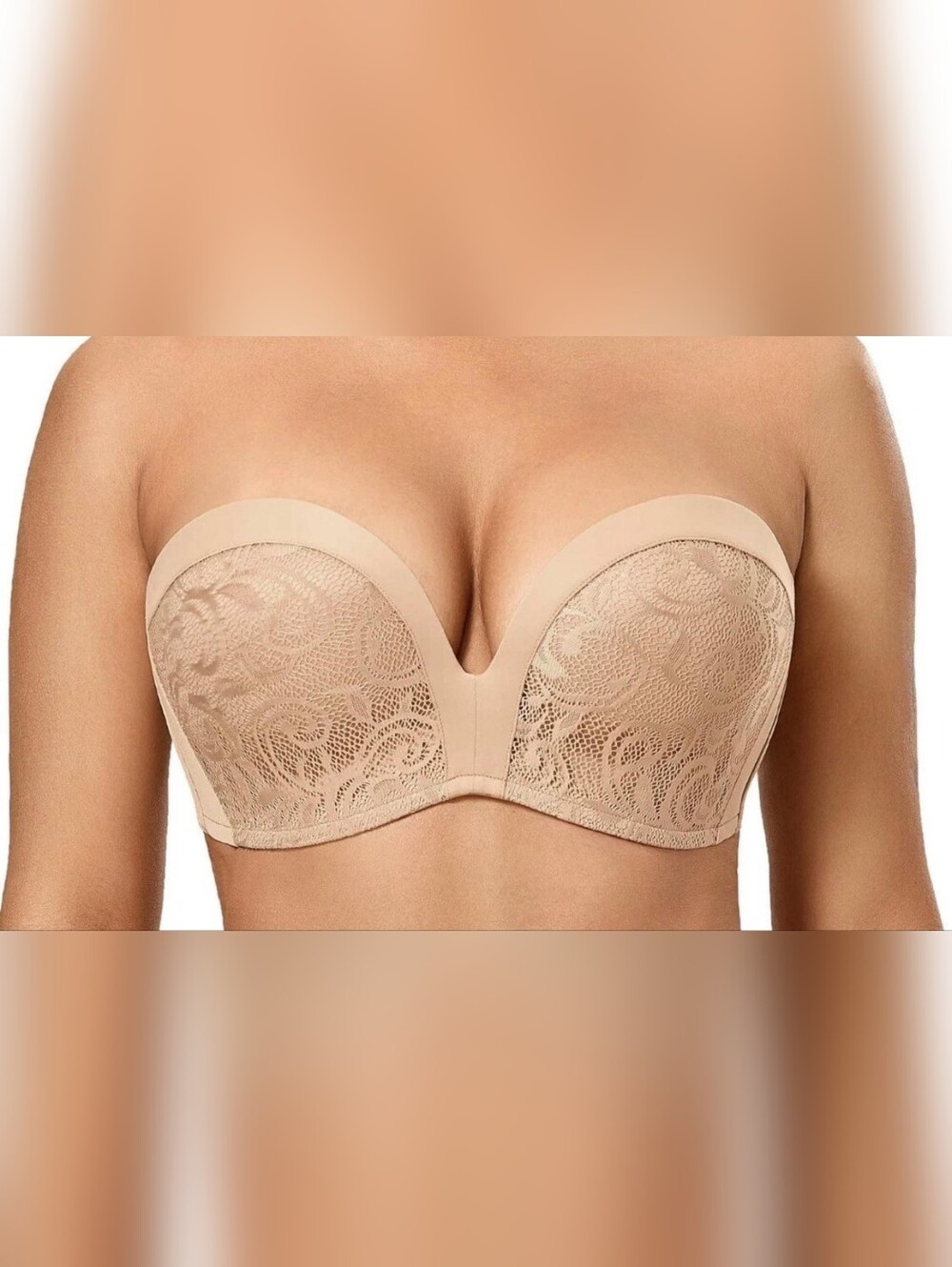 Delimira Strapless Lace Push-Up Bra in Nude 34DD New